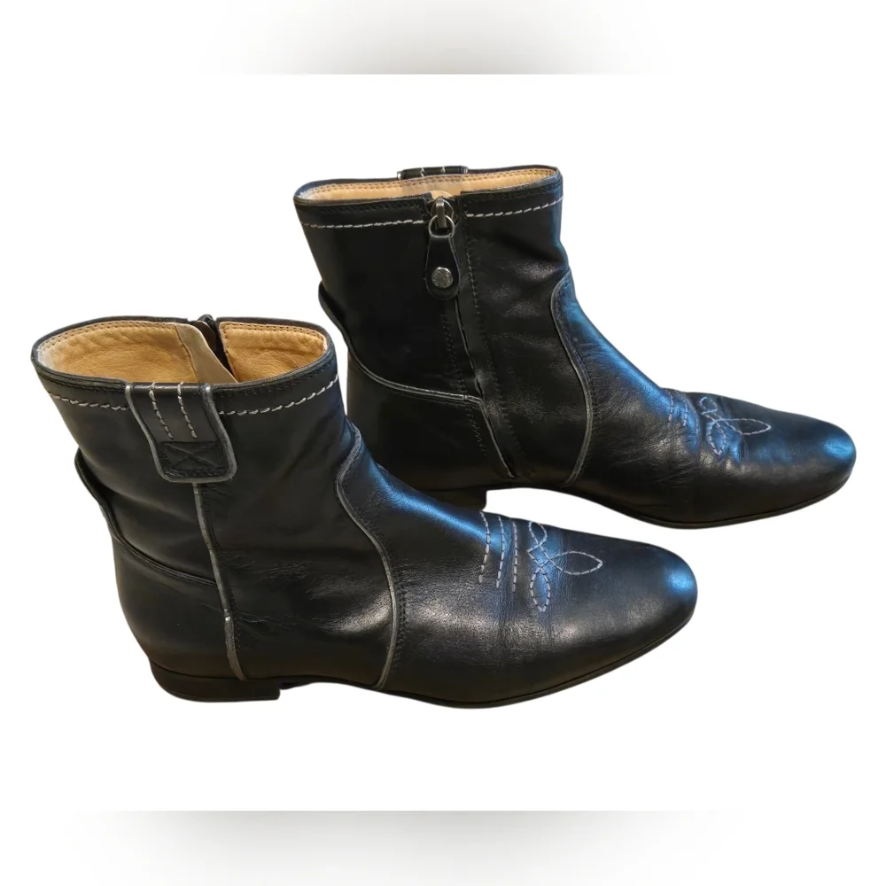 GEOX Respira Waterproof Black Leather Ankle Boots Silver Trim Sz 7 (37.5 EU)